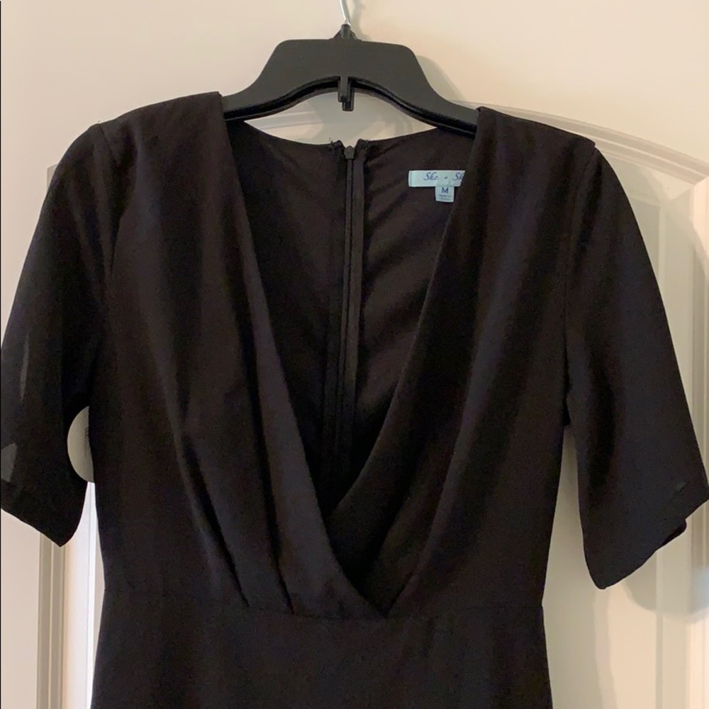 Little Black Dress w/Ruffles & Deep V-neck - Picture 2 of 5
